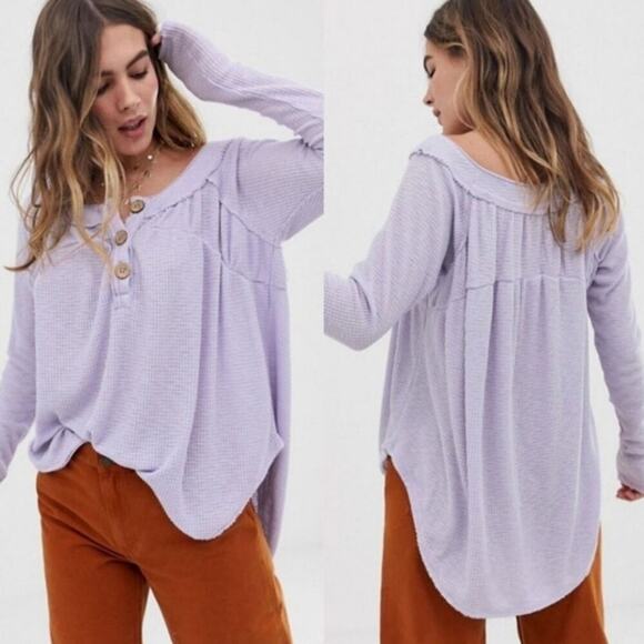 Free People Must Have Henley top in Lilac Womens XS boho hippie - Picture 2 of 15